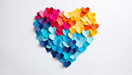Post-it notes assembled in heart shape. Concept of loving your work and fall in love in the office. 