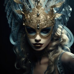 Fototapeta na wymiar A mysterious an gorgeous burlesque woman with a mask 
