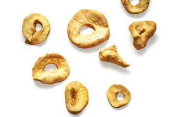 slices of dried apple on a white background