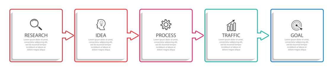 simple infographic design with thin lines of 5 interconnected parts. for flow diagrams, workflows and presentations of your business