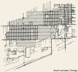 Detailed hand drawn navigational urban street roads map of the SOUTH LAWNDALE COMMUNITY AREA of the American city of CHICAGO, ILLINOIS with vivid road lines and name tag on solid background