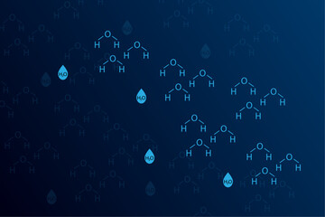 Water Molecule H2o Chemical Formula on dark blue background