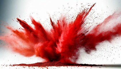 abstract red powder explosion closeup of red dust particle splash on white background