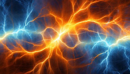 hot orange and cold blue electrical lightning background - obrazy, fototapety, plakaty