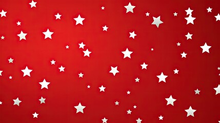 Festive atmosphere with white stars on a red background. Holiday seamless pattern. Christmas star. Stars pattern for gift paper, fabric, clothing, textiles, surface texture, cardboard. New Year.