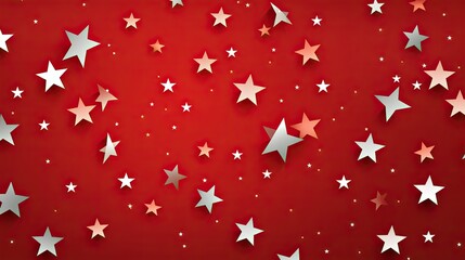Festive atmosphere with stars on a red background. Holiday seamless pattern. Christmas star. Stars pattern for gift paper, fabric, clothing, textiles, surface texture, cardboard. New Year.