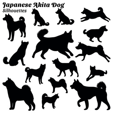Collection of silhouette illustrations of japanese akita dog