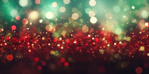 Red and green bokeh glitter Christmas background.