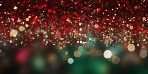 Red and green bokeh glitter Christmas background.
