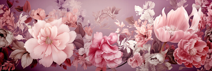 Close-up of a Bouquet of Pink Flowers - Beautiful Floral Wallpaper. Floral Arrangement in Baroque Style.
