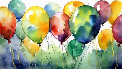color balloons watercolor illustration on background