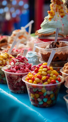 Fototapeta na wymiar Colorful Assortment of Sweets at Fair Stand