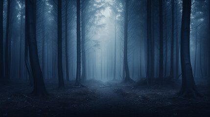 Fototapeta premium The eerie forest enshrouds you in a veil of mysteries, fog, where shadows dance among the trees