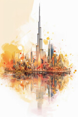 view of the skyline of dubai abstract art