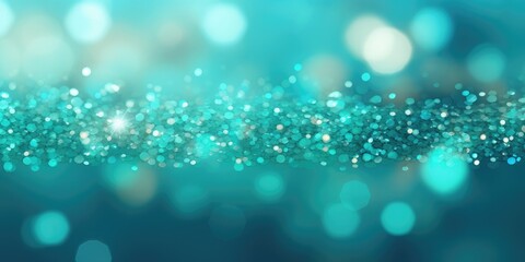Turquoise bokeh blurred background. Turquoise festive background with glitter, Bright color, ultra realistic - obrazy, fototapety, plakaty