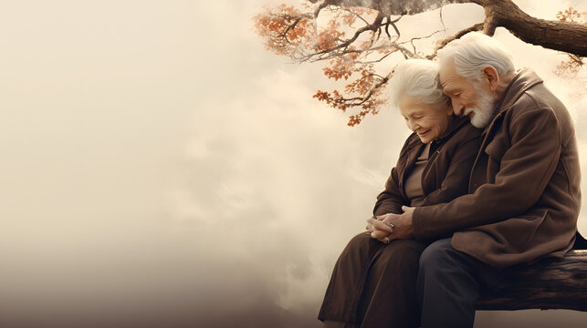 Heartwarming Background Image of an Elderly Couple, Symbolizing a Lifetime of Shared Stories.