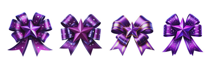 Set of Purple star gift bow ribbon, Valentine's day, isolated over on transparent background(2)