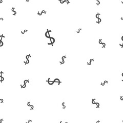 Seamless black dollar icon pattern, white background.