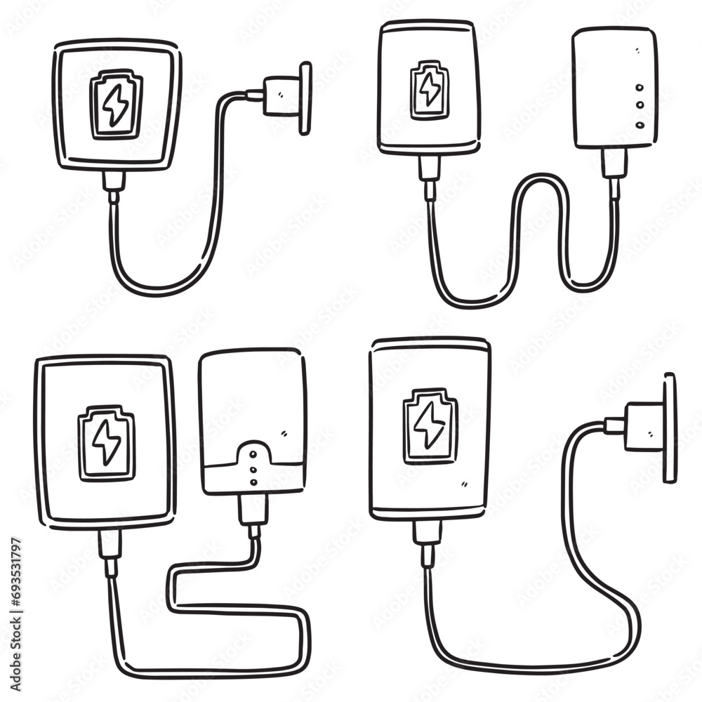 Sticker vector set of smartphone charging