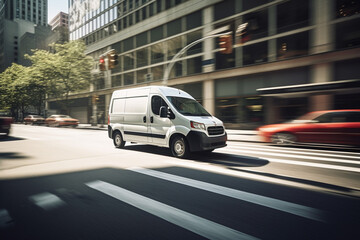 A white cargo van with a white blank empty trailer for ad on