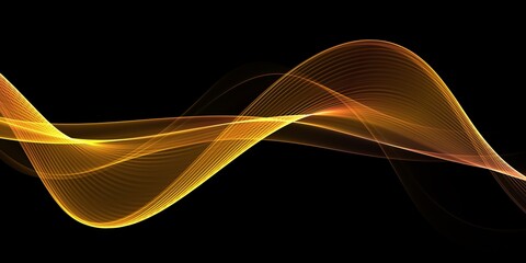 Golden abstract wave. Magic line design. Flow curve motion element. Neon gradient wavy illustration