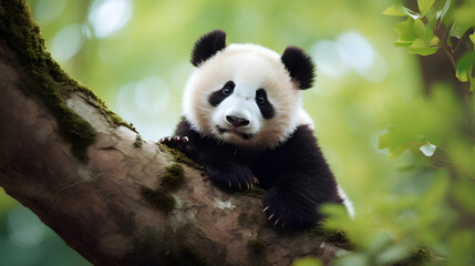 Obraz premium Background Image Showcasing the Adorable Elegance of Playful Pandas.