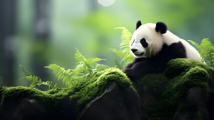 Obraz premium Background Image Showcasing the Adorable Elegance of Playful Pandas.