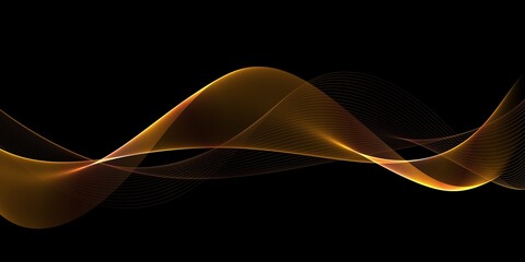 Golden abstract wave. Magic line design. Flow curve motion element. Neon gradient wavy illustration