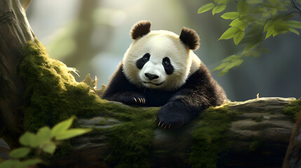 Obraz premium Background Image Featuring the Endearing Beauty of Pandas in their Natural Habitat.