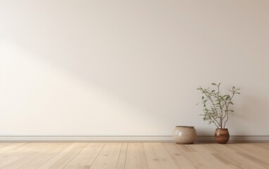 Empty minimalist room with armchair and gray wall.