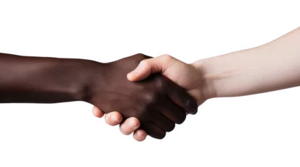 Foto op Canvas Black and white handshake isolated on transparent background, Handshake between two people. PNG.  © Rawf8