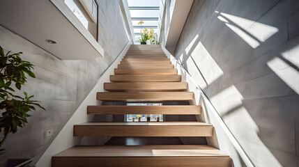 Contemporary Climb: Wooden Stairs in Sunlit Space