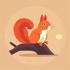 squirrel on a tree in cartoon simple 2d flat art style