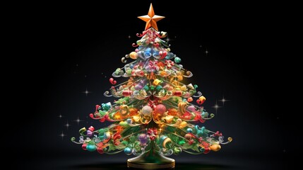 Obraz premium whimsical Christmas tree, decorated with colorful, handcrafted ornaments and fairy lights
