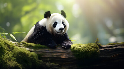 Obraz premium Panda Background, Where Adorable Black-and-White Bears Roam