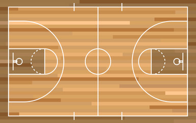 Basketball court floor with line on wood texture background. Vector illustration. Basketball Court Flat Vector Icon.