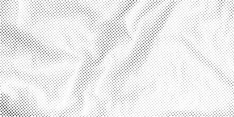 Halftone texture with crumpled paper. Monochrome spotted gritty background. Vector collage banner. - obrazy, fototapety, plakaty
