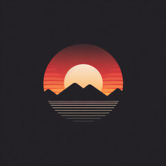 Obraz premium Dark Minimalist Sunset Logo Design with Geometric Shape and Thick Strokes