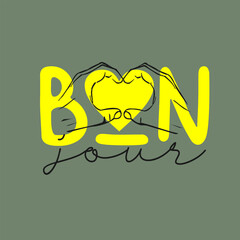 bonjour vintage typography. Vector illustration design for slogan tee, t shirt, fashion graphic, print, poster, card, sweatshirt.  © jenny