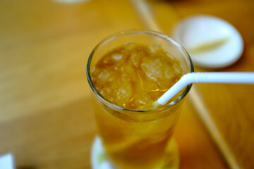 Close-up of the cold ice oolong tea. Food and drink concept.