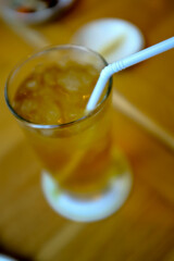 Close-up of the cold ice oolong tea. Food and drink concept.
