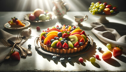 shot of a colorful fruit tart