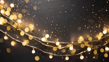 Fototapeta na wymiar dark background with sparkling gold holiday garland magic dust gold abstract glitter blinking sparks generative ai content
