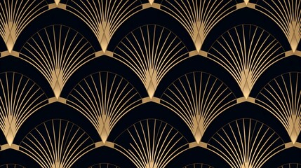 Seamless pattern art deco with golden fan shape and line.  © masmadz99