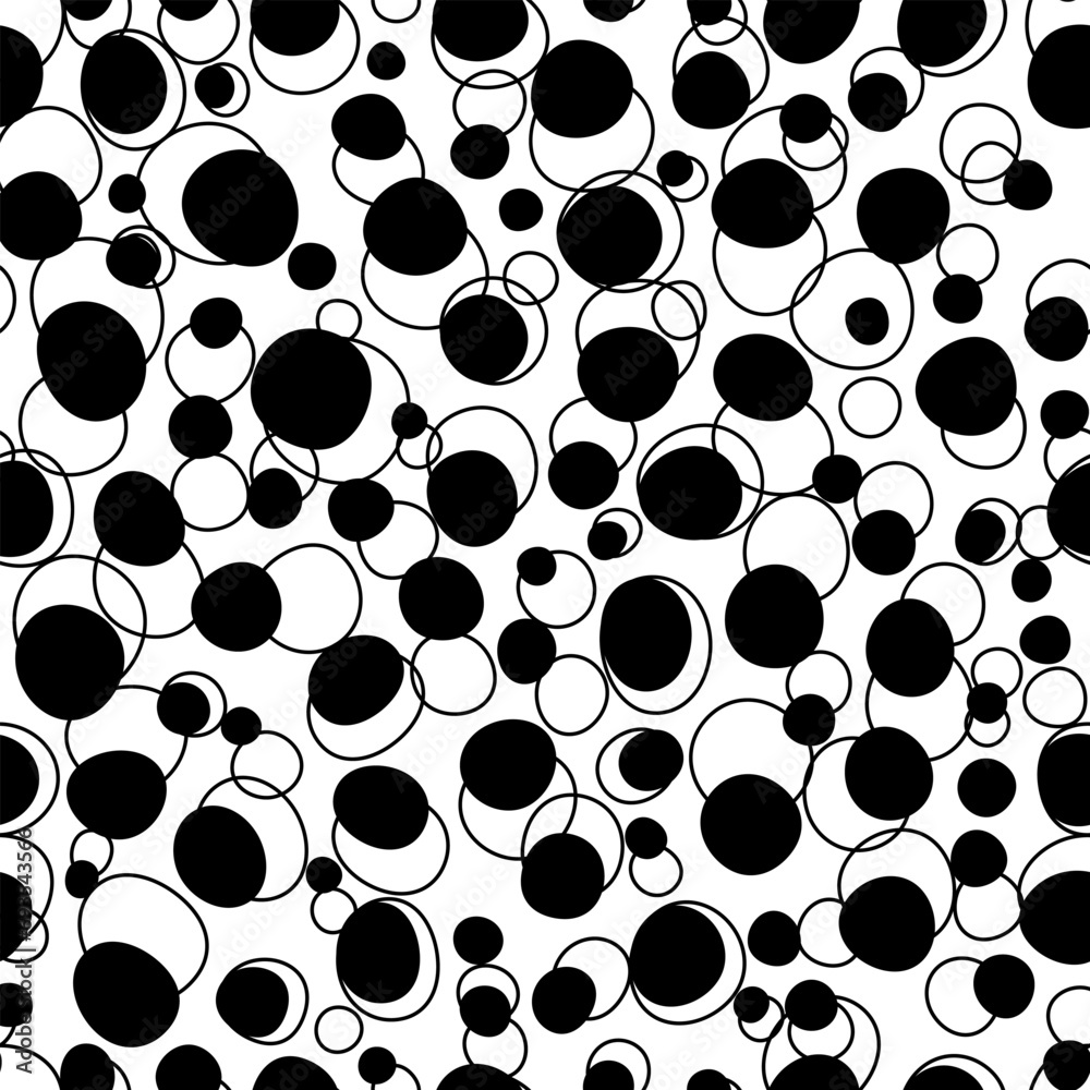 Poster Black transparent polka dot pattern hand drawn doodle vector backgorund, seamless repeating wallpaper or surface print design
