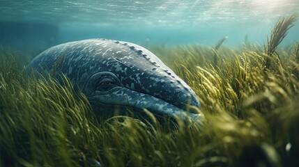 Illustration of a whale on the surface of the sea