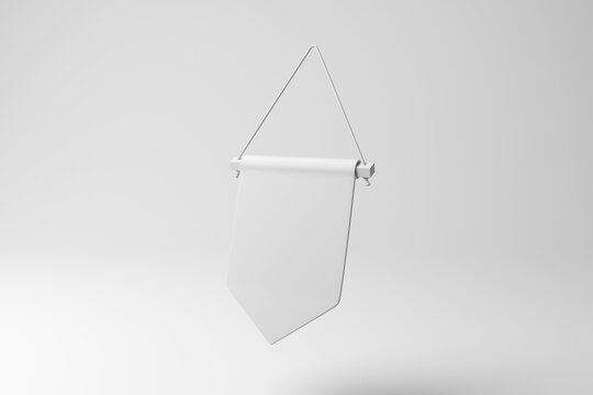 White small wall hanging banner floating in mid air on white background in monochrome and minimalism. Illustration of the concept of award ceremonies