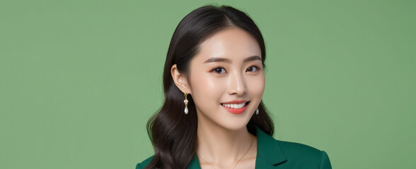 Fototapeta premium Beautiful Chinese good woman nice fashion half body eye contact