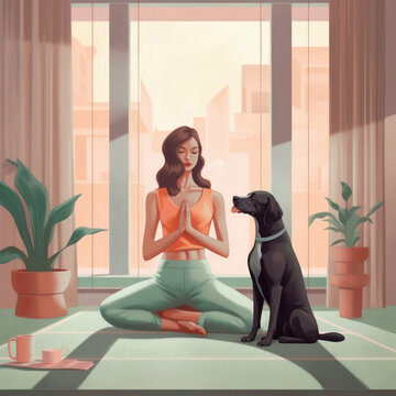 Woman home cartoon woman lifestyle person interior illustration character meditation sport yoga