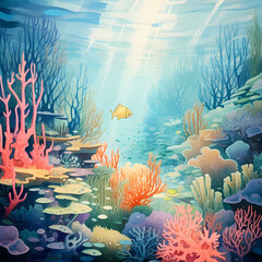 coral reef with fishes, tropical sea, Generative AI